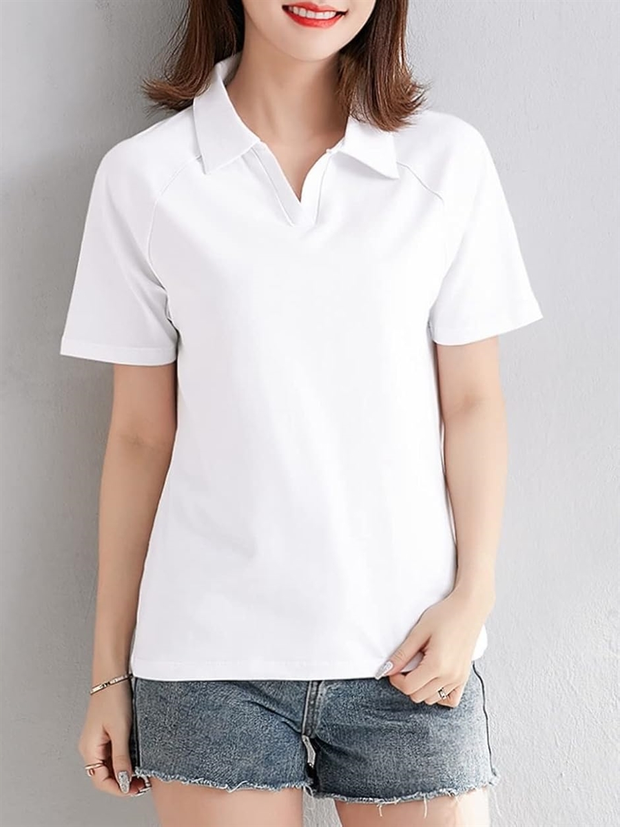 ポロ シャツ Tシャツ 半袖 無地 襟付き Vネック キレイメ レディース 白( ホワイト,  M) | ブランド登録なし | 02