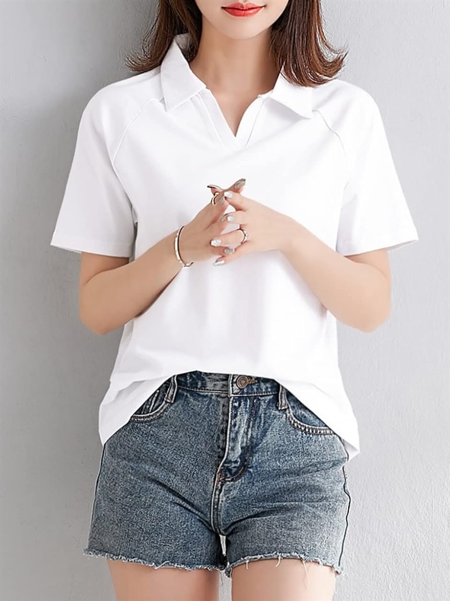 ポロ シャツ Tシャツ 半袖 無地 襟付き Vネック キレイメ レディース 白( ホワイト,  M) | ブランド登録なし | 03