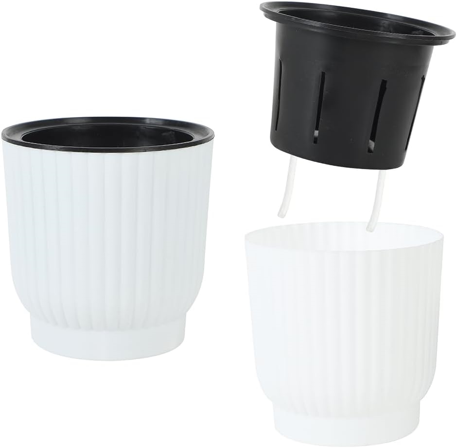 AllBright 給水プランター 自動給水 植木鉢 花鉢 おしゃれ 室内 給水ひも付き プラスチック 園芸(ホワイト,  Lサイズ)｜セブンリーフ