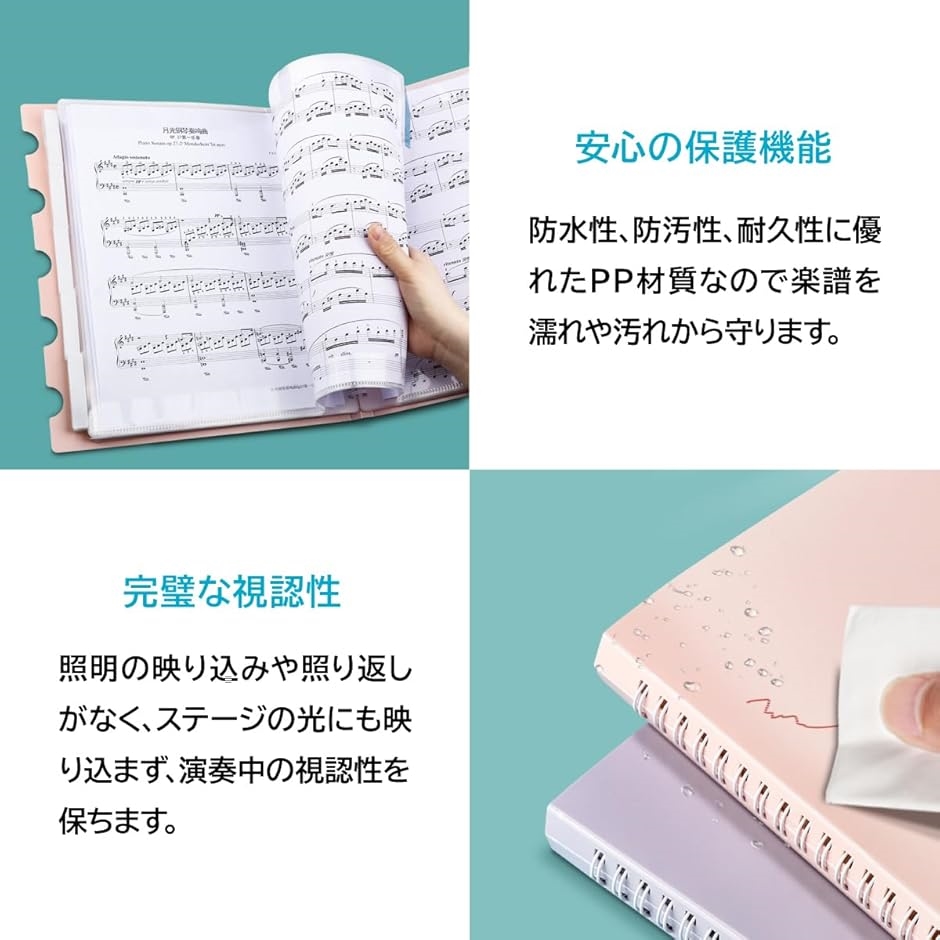 楽譜ファイル A4サイズ 12段ポケット付き 軽量 楽譜収納ケース 20ページ 40面( ブラック) | ブランド登録なし | 03