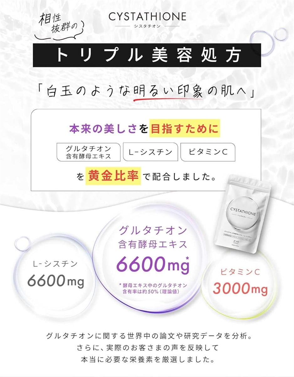 シスタチオン 飲む白玉美容サプリ グルタチオン含有酵母エキス シスチン 英国産ビタミンC システイン 30日分60粒 日本製 yeast | ブランド登録なし | 02