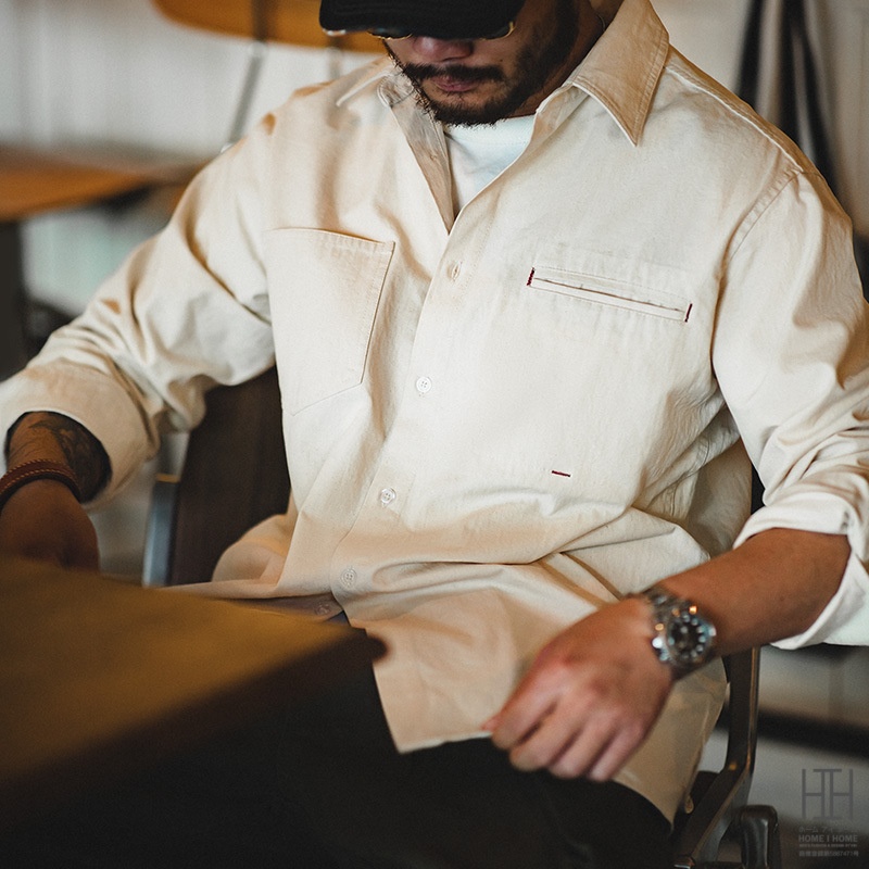 ホームアイホーム ワークシャツ シャツジャケット メンズ 長袖 無地 綿