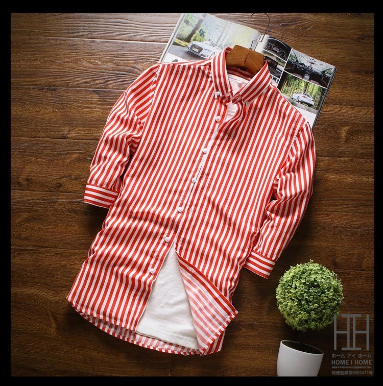 2枚目半額 セール カジュアルシャツ ストライプシャツ メンズ 七分袖 ボタンダウンシャツ ストライプ柄 カジュアル 薄手 形態安定加工 スリム 春夏 | ホームアイホーム | 06