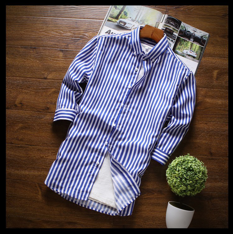 2枚目半額 セール カジュアルシャツ ストライプシャツ メンズ 七分袖 ボタンダウンシャツ ストライプ柄 カジュアル 薄手 形態安定加工 スリム 春夏 | ホームアイホーム | 04