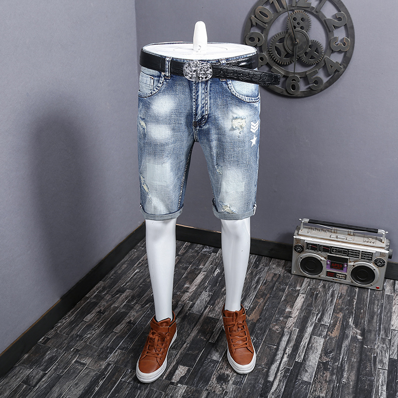 ショートパンツ ハーフパンツ メンズ 膝上 ストレッチ ダメージ 星模様 プリント 短パン デニム ユーズド加工 クラッシュ 涼しい サマー | ホームアイホーム | 01