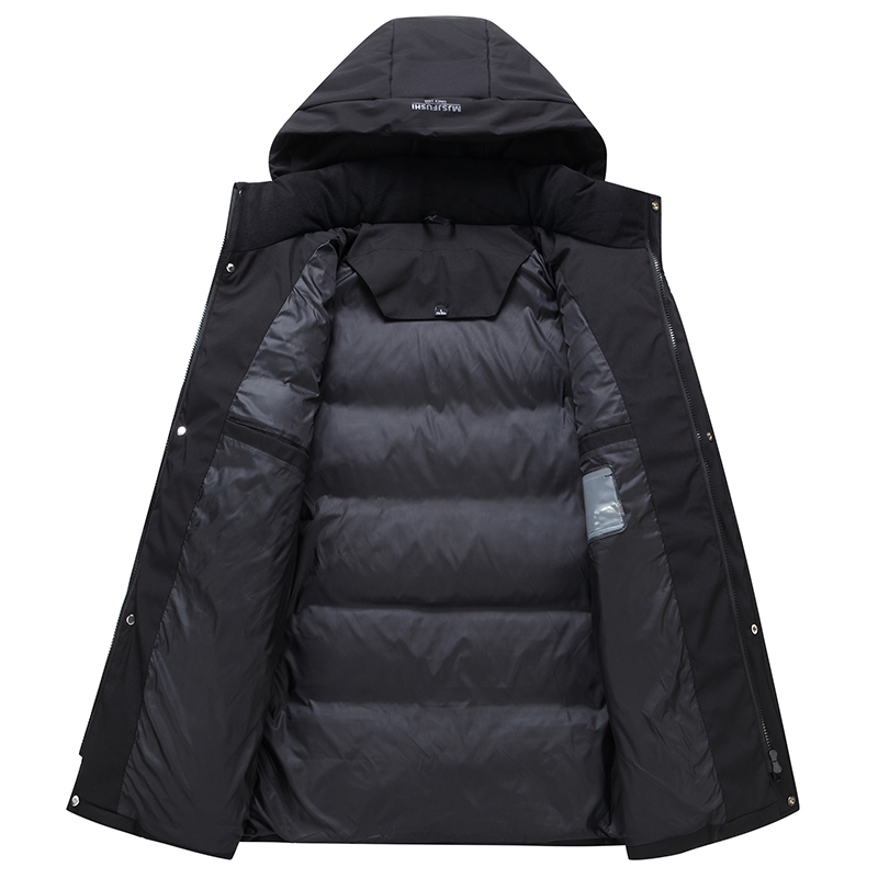 ホームアイホーム 脱着可能のフード付きミディアム丈ダウンジャケット