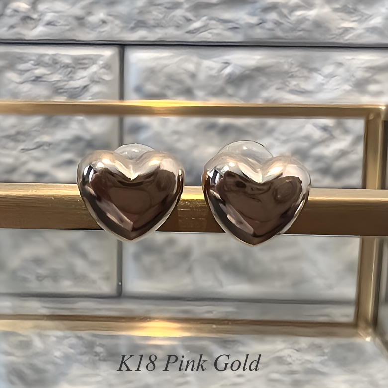 K18 ハートピアス 7mm 18金 ピアス スタッドピアス ハート イエローゴールド ピンクゴールド ハートモチーフ K18YG K18PG 地金 ジュエリー レディース アクセの画像