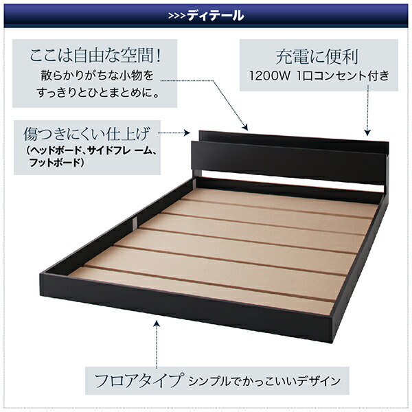 棚・コンセント付きフロアベッド ベッドフレームのみ ダブル : ハロー