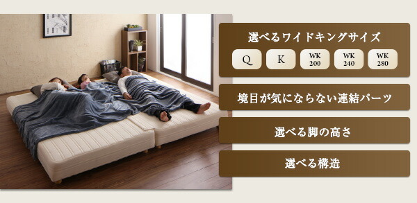 日本製ポケットコイルマットレスベッド マットレスベッド スプリットタイプ キング 脚22cm_2