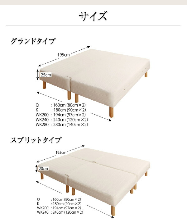 日本製ポケットコイルマットレスベッド マットレスベッド スプリットタイプ キング 脚22cm_17