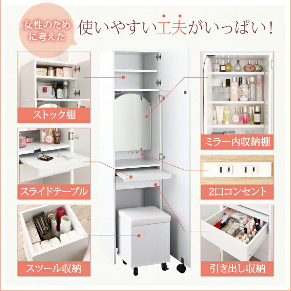 ドレッサー 姿見 全身ミラー 収納 スツール セット 化粧台 スリム
