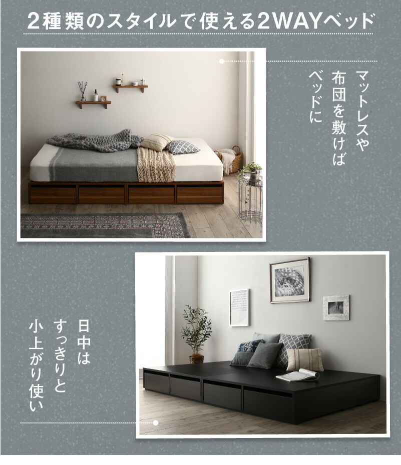 収納付きベッド フィッツ フレームのみ ベット シングルベッド セミダブルベッド ベッドフレームのみ ロータイプ 引き出し4杯 シングル 【カリフォル】 組立設置付