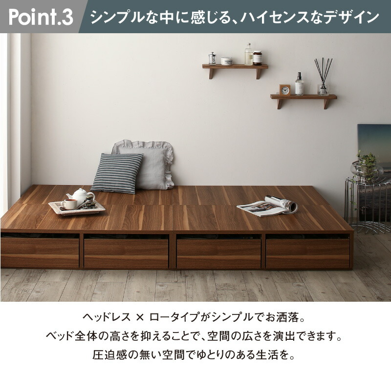 収納付きベッド フィッツ フレームのみ ベット シングルベッド セミダブルベッド ベッドフレームのみ ロータイプ 引き出し4杯 シングル 【カリフォル】 組立設置付