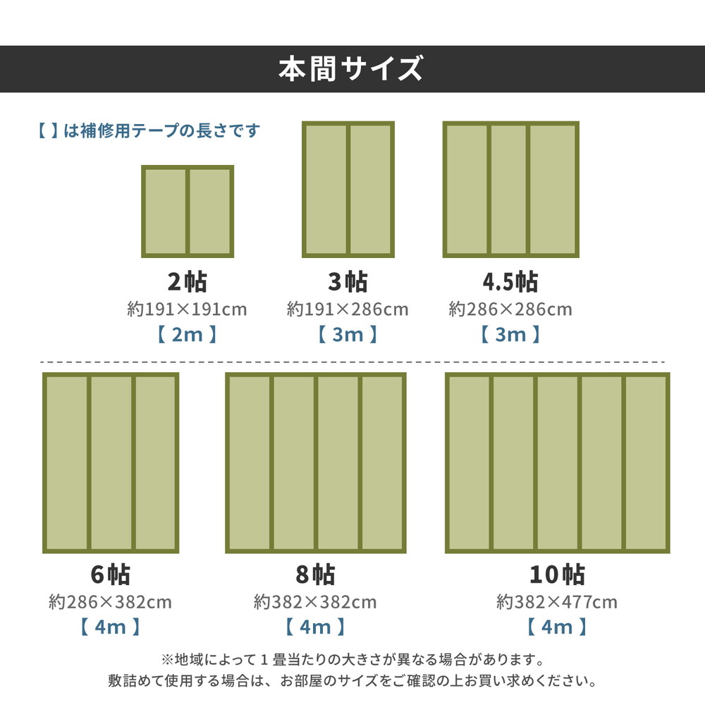 フリーカット裏付き い草カーペット みすず 補修テープ付き 本間 4.5帖（286×286）_9