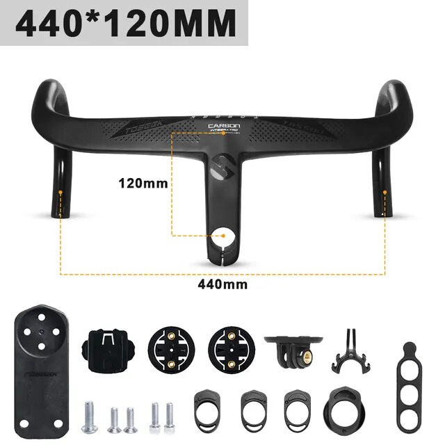 TOSEEK TR5500 ロードバイク フルカーボンファイバーステム 一体型自転車ハンドルバー 超軽量 28.6mm サイクリングパーツアクセサリー