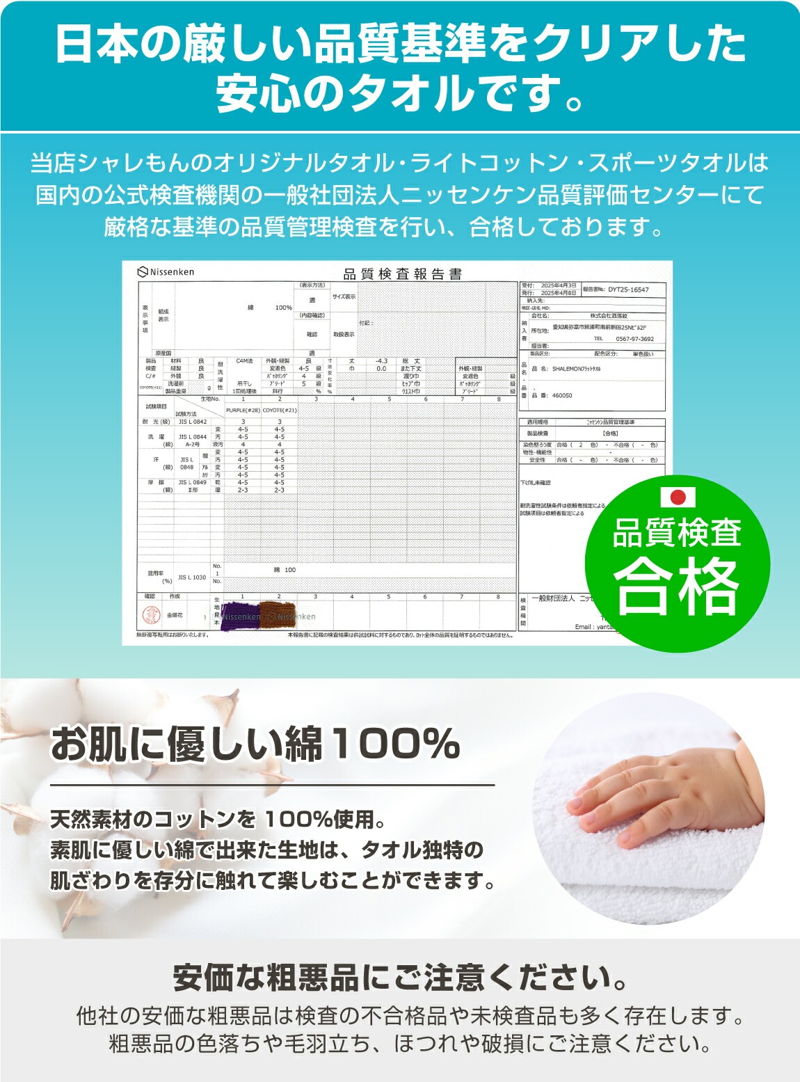 タオルの品質説明・綿