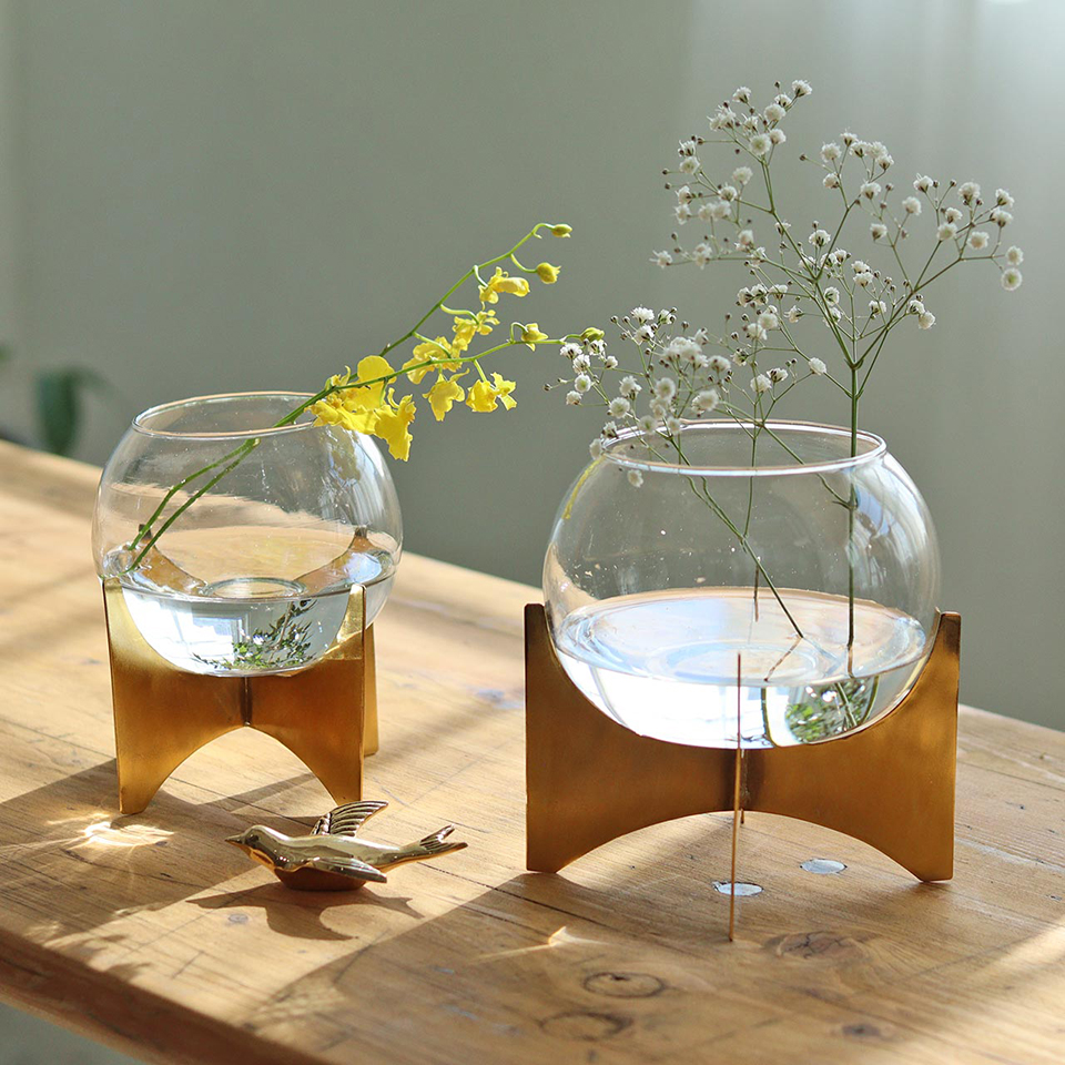 ガラスボウルベースL【インブルーム】/スタンド付花瓶 花器 フラワー