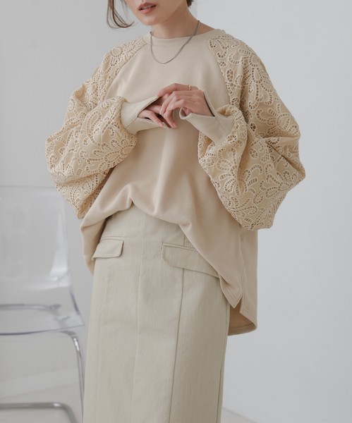 Bab バブ 袖レース スウェット トップス BAB Bab バブ 袖レース スウェット トップス : shami-dau - 通販