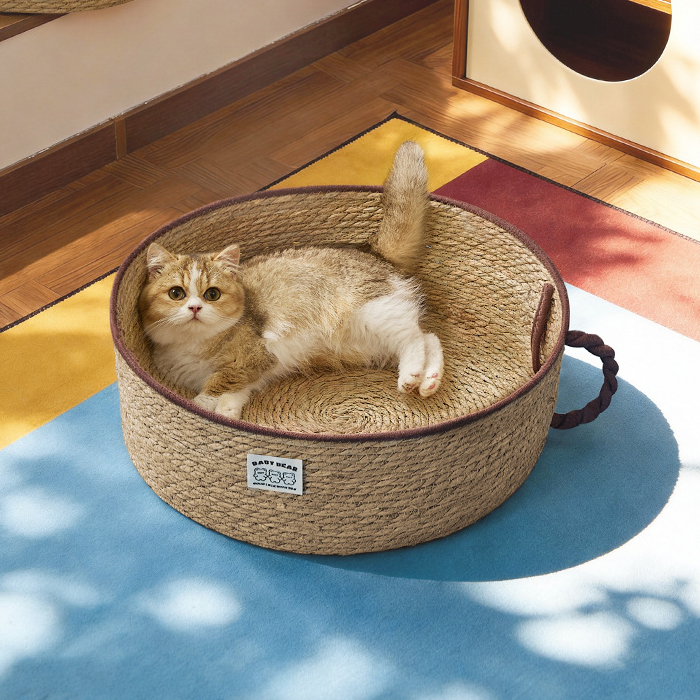 猫 ベッド 猫爪とぎ ペットベッド 猫の爪とぎ S M L 猫用 犬用 天然素材 ガマ編み ストレス解消 無害無臭 夏用 可愛い 耐久性 爪みがき ストレス発散 円型 |  | 01