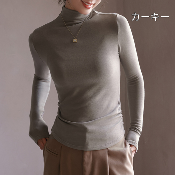 レディース トップス カットソー ニット 肌着 長袖 春秋冬 プルオーバー ハイネック 通勤 インナーシャツ 重ね着 普段着 部屋着 薄手 着回し 柔らかい 無地 LL |  | 02