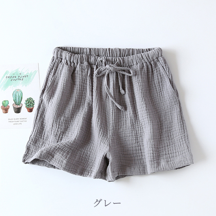 レディーズ メンズ ハーフ ショートパンツ ルームパンツ パンツ単品 パンツ 半ズボン 部屋着 ポケット付き 紐付き 綿100% コットン 敏感肌 速乾 吸汗 薄い 軽い |  | 02