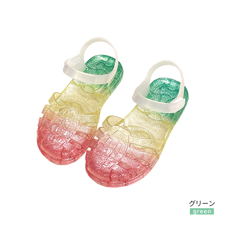 サンダル キッズ 女の子 ジェリーサンダル キラキラ プリンセスサンダル 子供靴 お姫様 柔らか バイカラー レインボー マジックテープ 屈曲性 アウトドア |  | 02