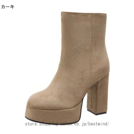 11.5cmヒール 美脚 ショートブーツ 厚底 身長アップ 疲れにくい チャンキーヒール 袴 小さい...