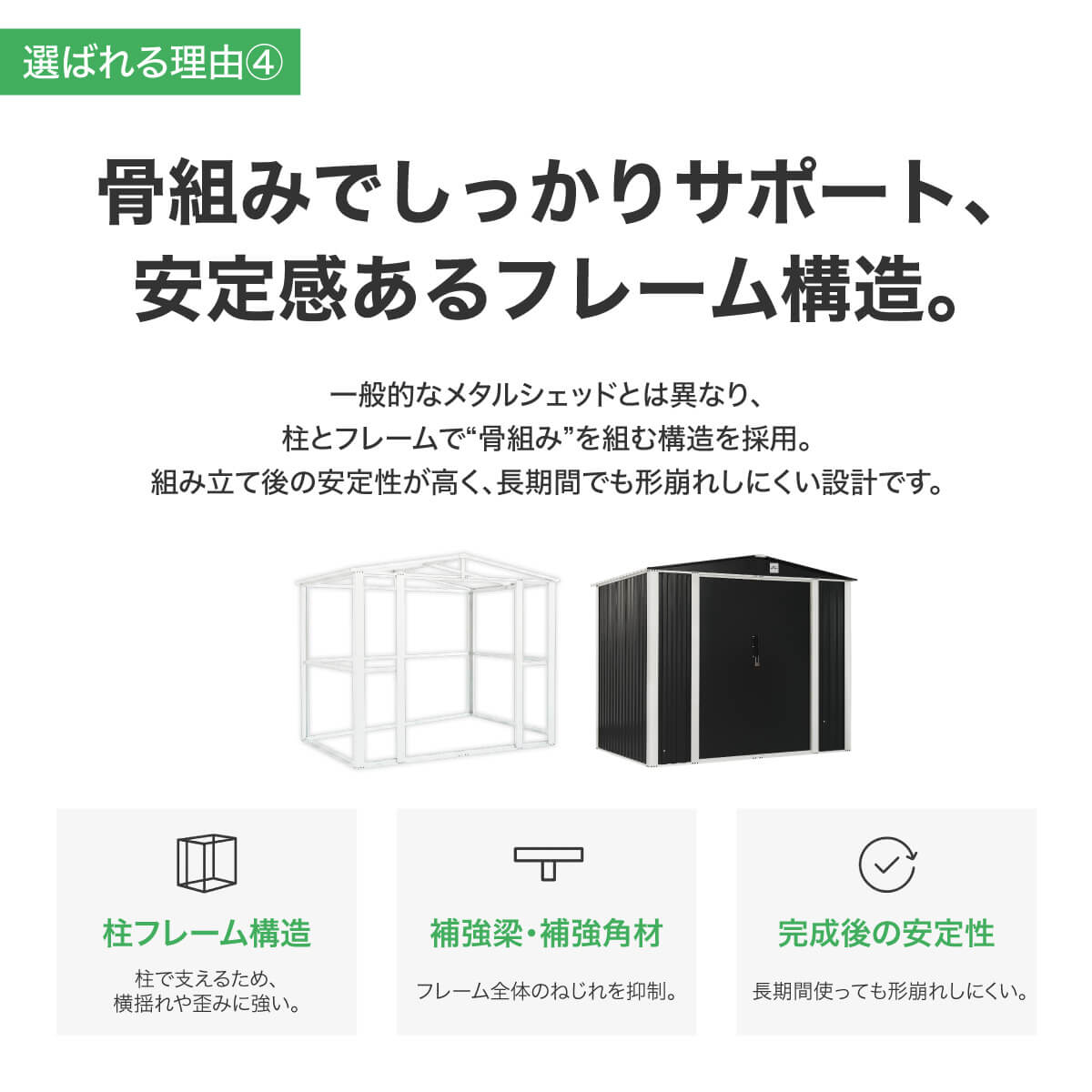 【選べる配送】物置 屋外 大型 メタルシェッド 幅180奥行120高さ185cm 強化フレーム 鍵付き おしゃれ 倉庫 収納庫 小屋 6x4フィート 引き戸 床なしの画像