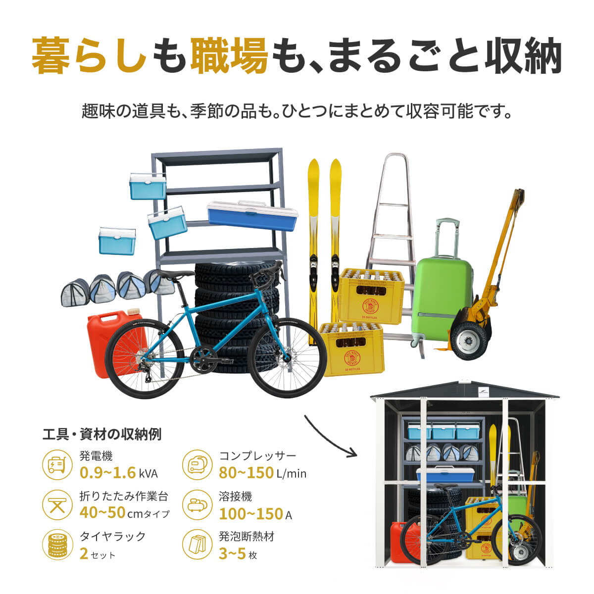 【選べる配送】物置 屋外 大型 メタルシェッド 幅180奥行120高さ185cm 強化フレーム 鍵付き おしゃれ 倉庫 収納庫 小屋 6x4フィート 引き戸 床なしの画像