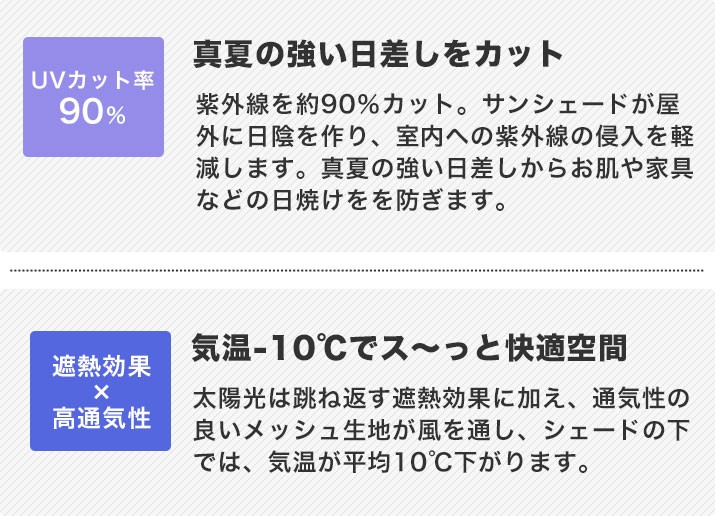 日よけ サンシェード 木陰 メッシュタイプ 幅30〜172cm×丈30〜180cm