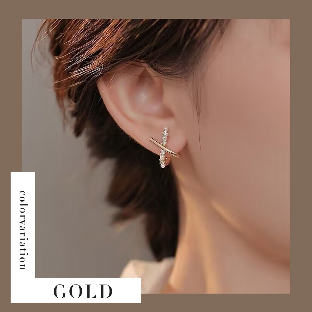 ピアス 金属アレルギー クロス レイヤード シンプル シルバー ゴールド