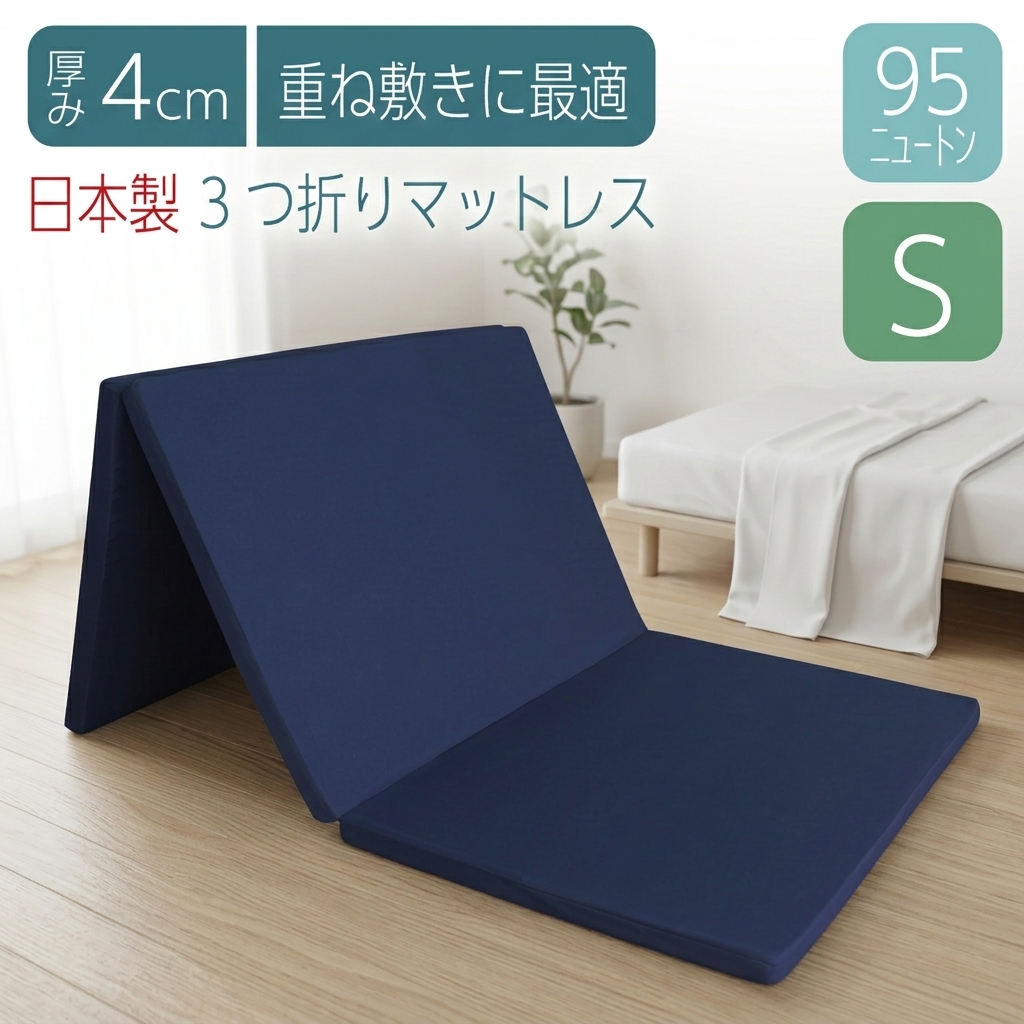 日本製】三つ折り マットレス シングル 厚み 4cm 95ニュートン かたさ