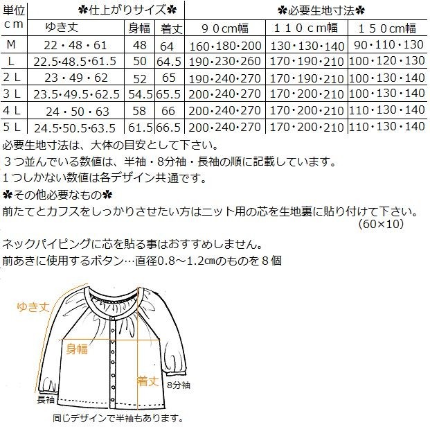 ギャザーネックカーディガン型紙(M〜5L)