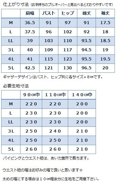 クルーネック袖付きワンピース型紙（M〜５Ｌ）