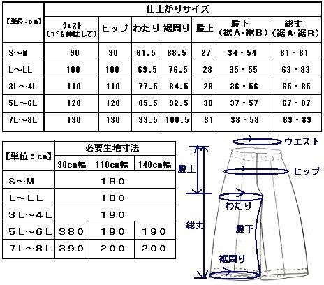ガウチョパンツ型紙Ｓ〜５Ｌ（ウエストゴム）