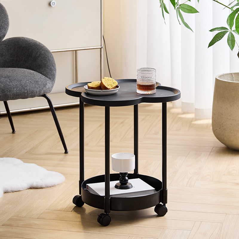 キャスター付き丸型2段ナイトテーブル：多用途＆簡単組立 キャスター付き丸型2段ナイトテーブル：多用途＆簡単組立 キャスター付き丸