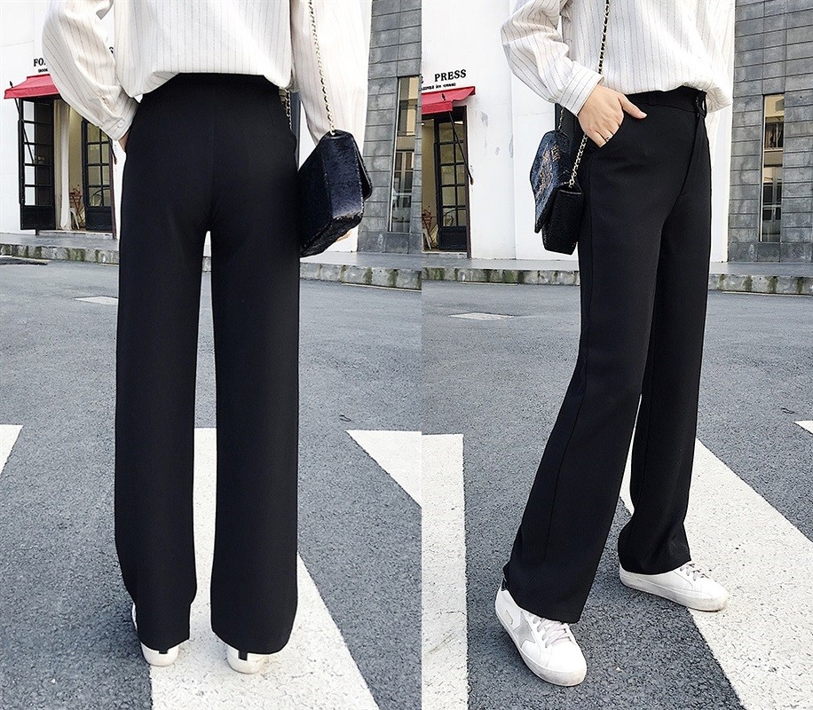 ワイドパンツ パンツ ストレート ボトム レディース 韓国 ボトムス ズボン ブラック 黒 送料無料 G Shiawase Clothes 通販 Yahoo ショッピング