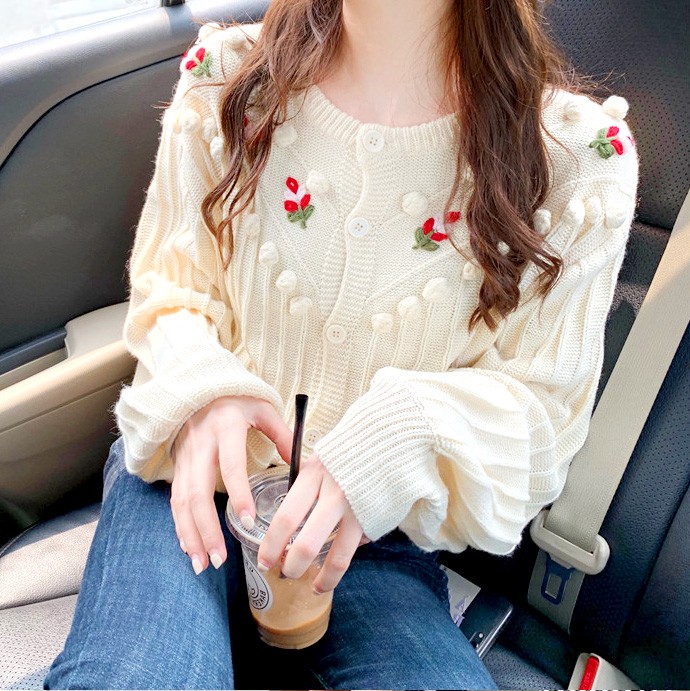 ニットカーディガン カーディガン 花 ぼんぼり フラワー 温かい 韓国ファッション 韓国 冬 秋冬 送料無料 G Shiawase Clothes 通販 Yahoo ショッピング