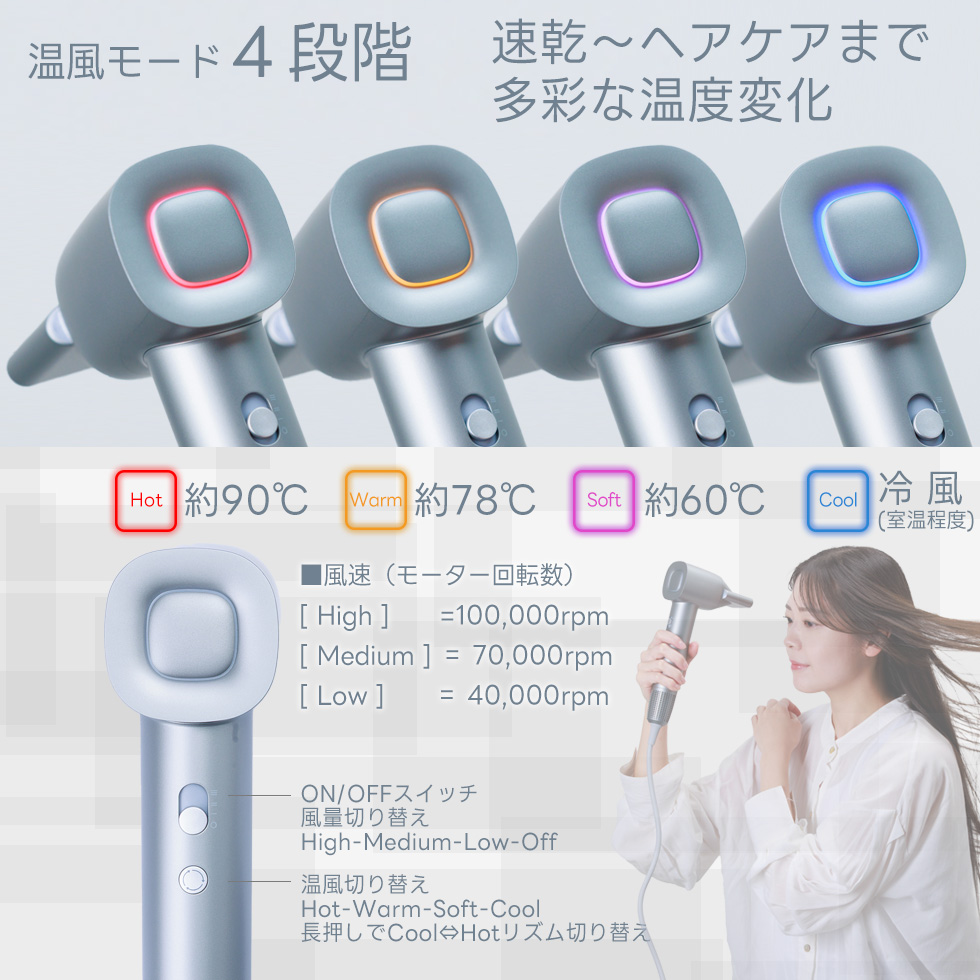 ドライヤー 速乾 ヘアドライヤー 大風量 マイナスイオン ヘアケア 4