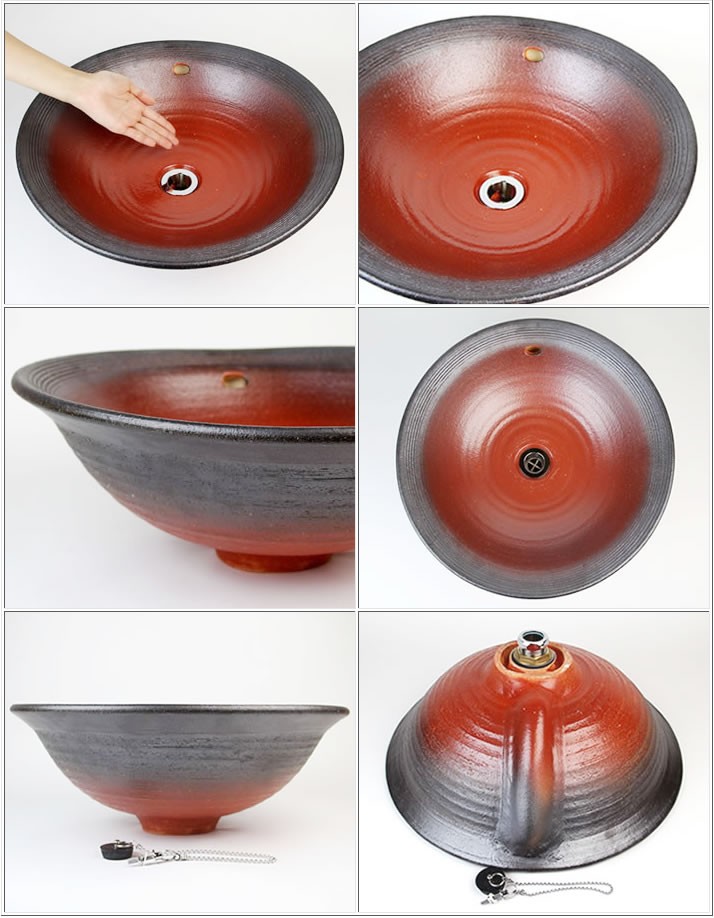 信楽焼 鉄赤特大洗面ボウル 和風 洗面ボール おしゃれ 洗面シンク 洗面