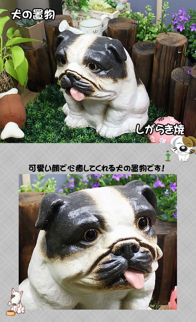信楽焼 ブルドック ひょうきんな陶器イヌ 。犬置物 イヌ置物