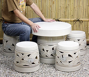 信楽焼 ガーデンテーブル 陶器テーブルセット 庭園テーブル イス