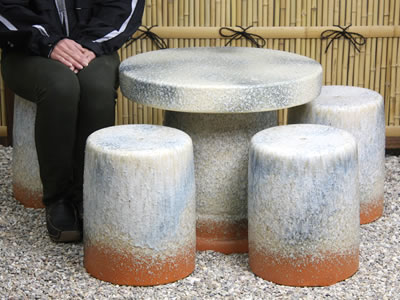 信楽焼 ガーデンテーブル 陶器テーブルセット 庭園テーブル イス