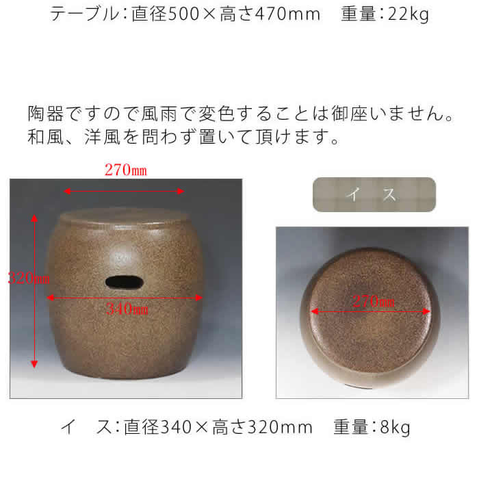 信楽焼 ガーデンテーブル 陶器テーブルセット 庭園テーブル イス