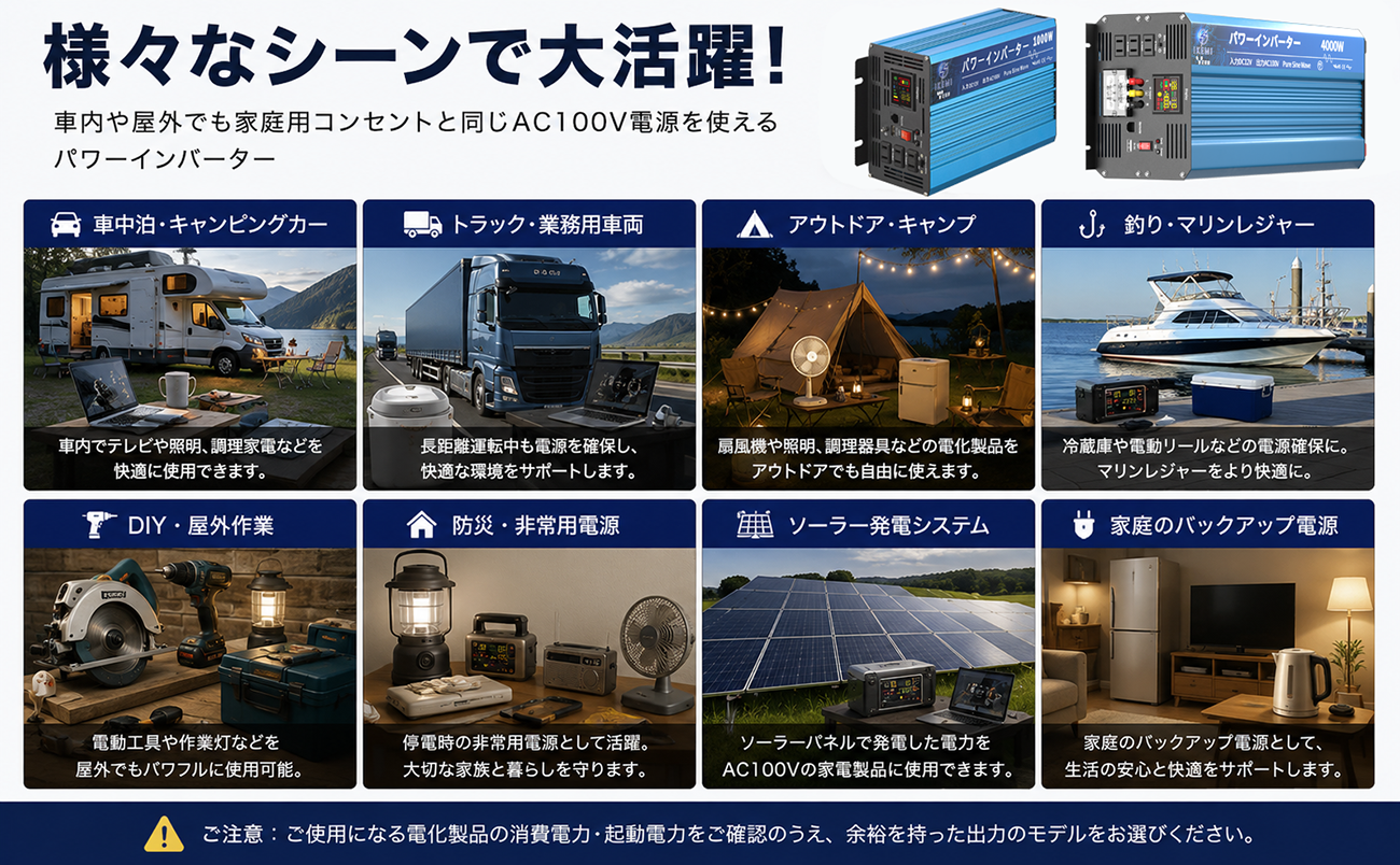 IKEMI 純正弦波インバーター 2000W DC12V/DC24V AC100V 最大4000W 車