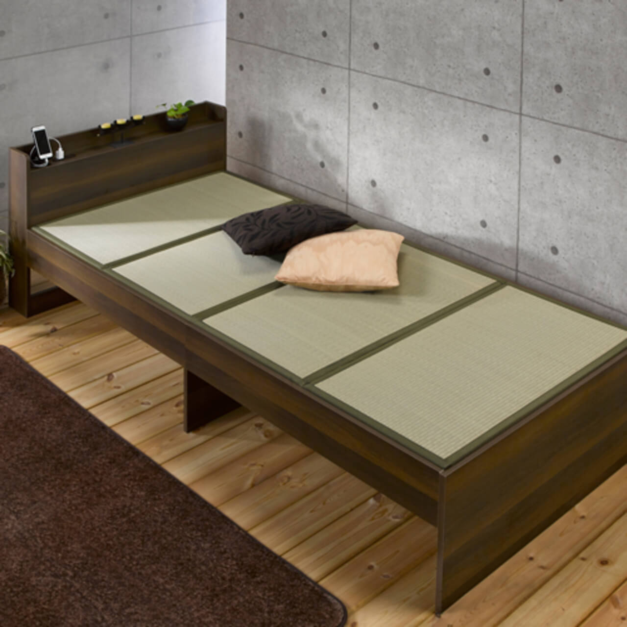 畳ベッド 宮コンセントつき シングル マットレスつき 約104×228×68cm 抗菌 防カビ 家具 寝室 和室 和風