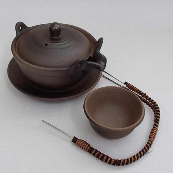 土瓶蒸し 器 セット 鍋型 焼締 直火可 松茸の土瓶蒸し 日本製 23b285