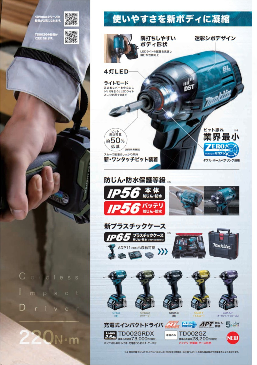 ダイヤモンドビットセット makita マキタ 40V インパクトTD002G-