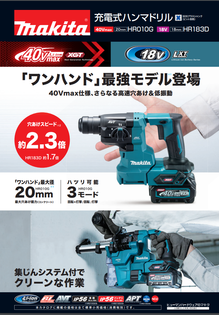 マキタ HR010GZKV 20mm充電式ハンマドリル(青) 40Vmax 本体のみ(ケース 