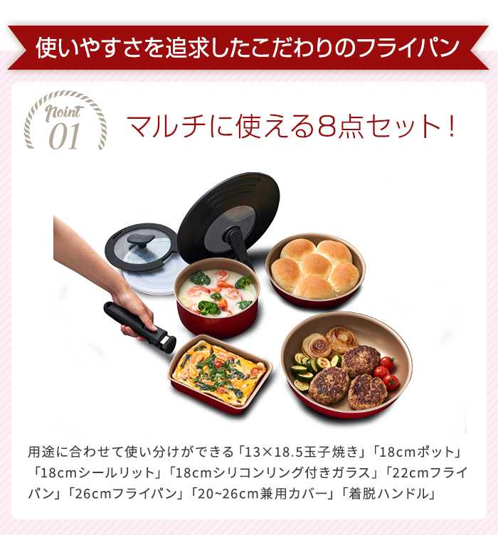 evercook◇フライパン/8点セット/EIST8RD2 エバークック evercook